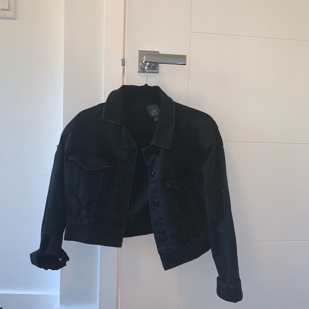 Cropped black denim jacket